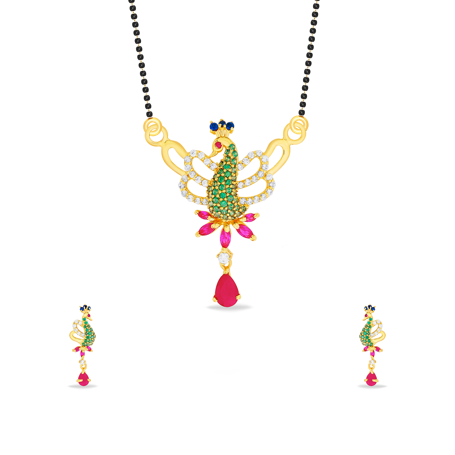 Multi Colour Stone Peacock Pendant Set Colour Stone Peacock Pendant Set